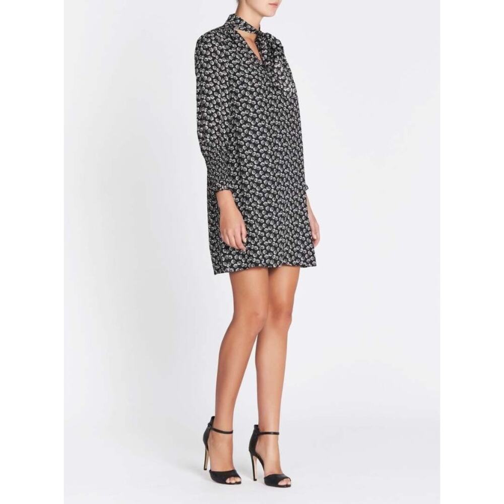 Rebecca Taylor Rue Silk Floral Print Scarf Tie Dress in Black Size 6